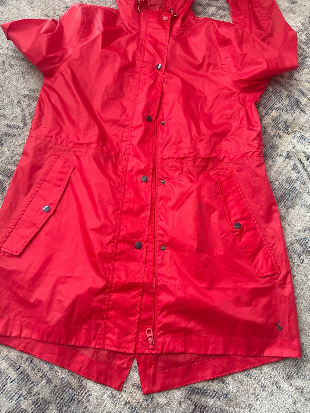 Joules Red Hooded Trench Coat - Picture 8 of 16